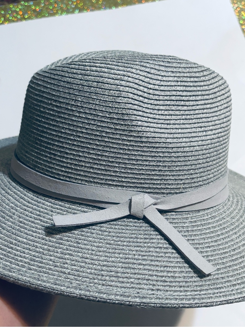 Sonoma Light Gray Women's Straw Sun Hat with Ribbon